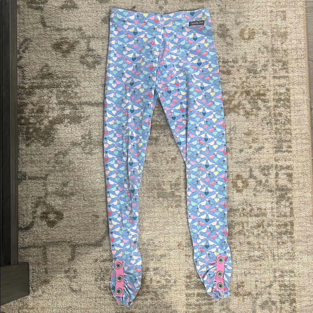 Matilda Jane Blue and Pink Patterned Leggings with Bird Design and Button Detail
